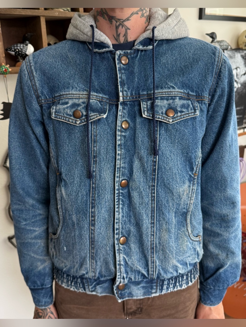 Vintage 80s Denim Hooded Jacket Tiger Bay ~ Size Small